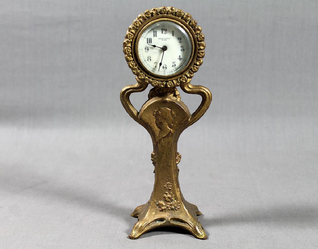 10" French Gilt Metal Table Clock in Classical and Art (1 of 9)