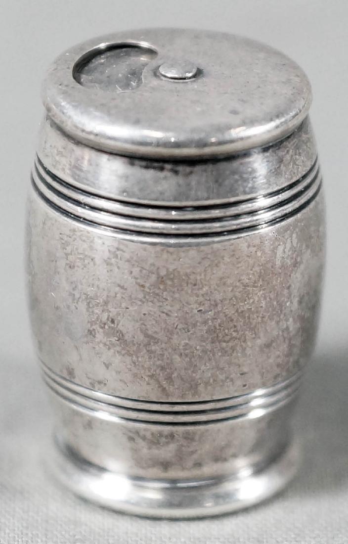 Vintage Tiffany Sterling Silver Barrel Shaped Pill Box: 1.5" diam