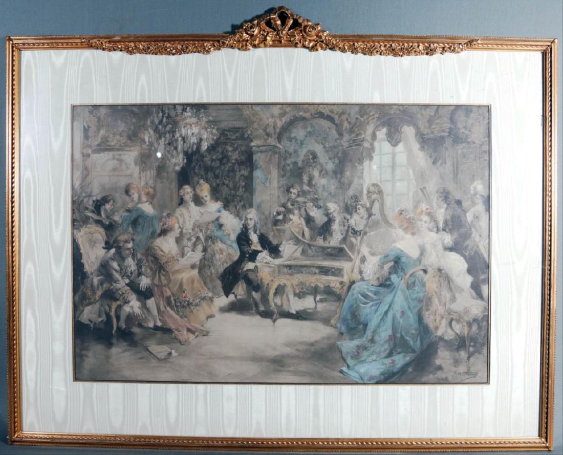 Colored Interior Scene Mezzotint Print (1 of 2)