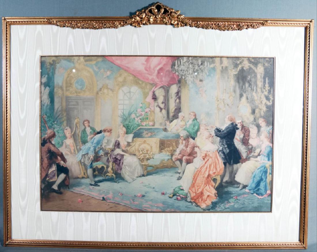 Colored Interior Scene Mezzotint Print (1 of 2)