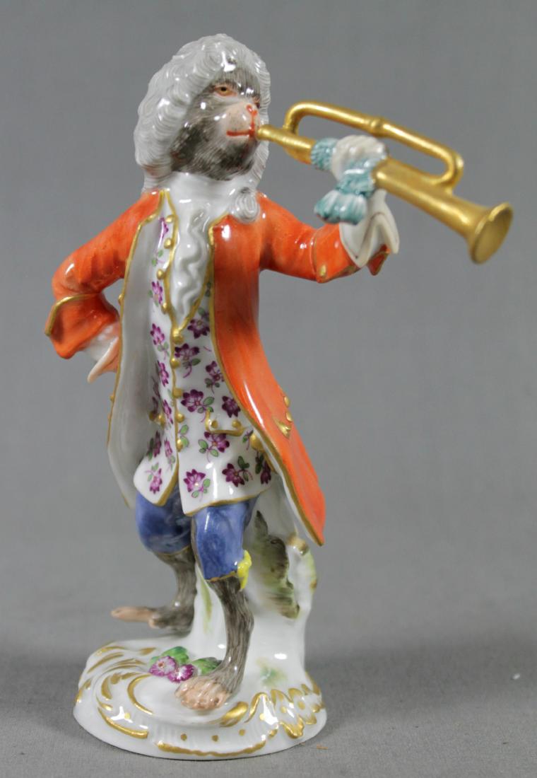 19Th C. Meissen Monkey Band Figure Of Horn Player