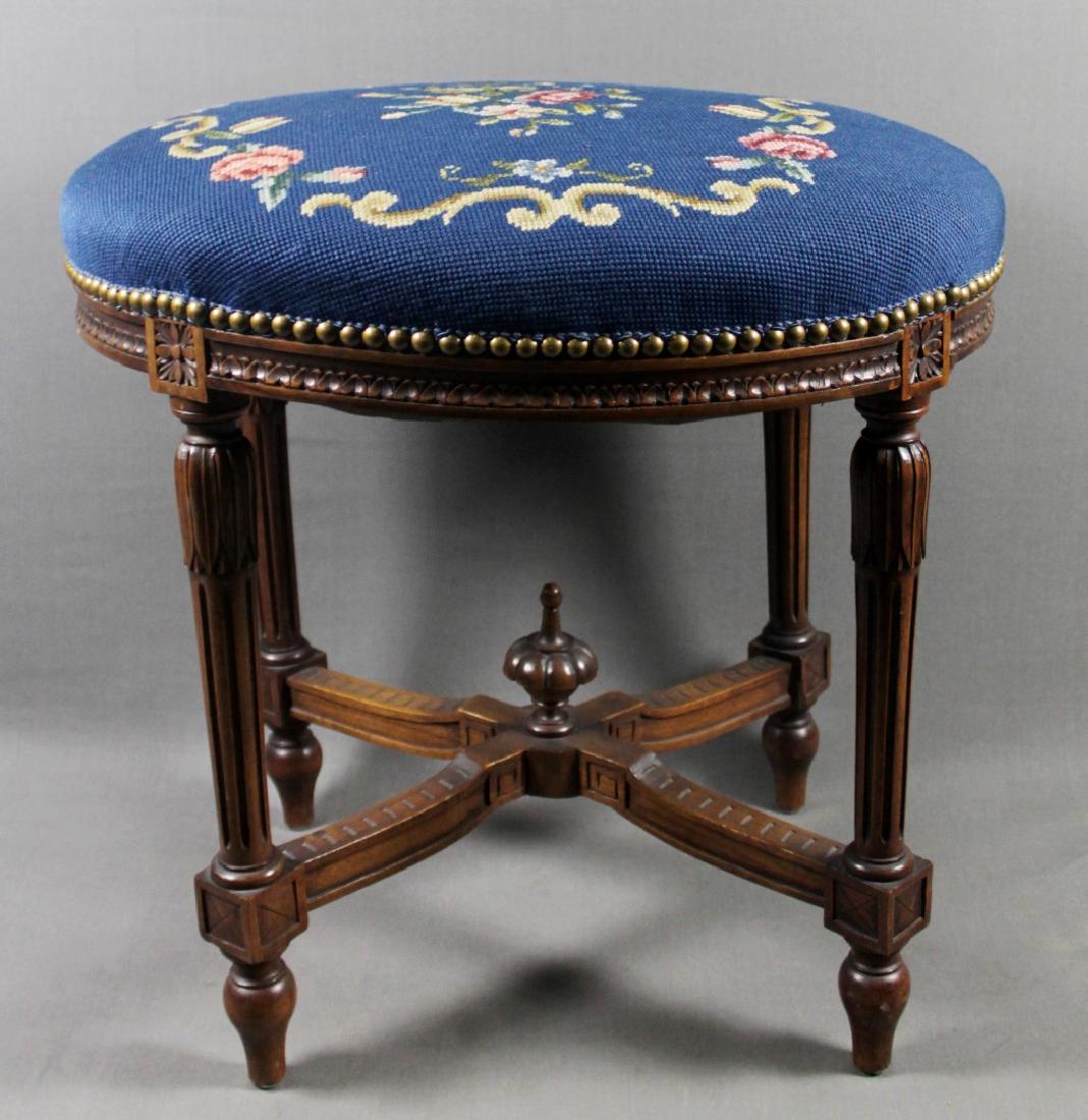 Antique Oval Needplepoint Bench (1 of 3)