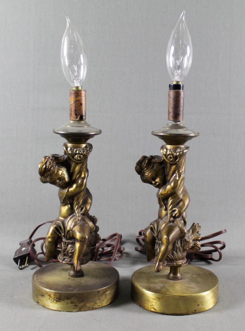 Pair Of Bronze Cherub Lamps (1 of 4)