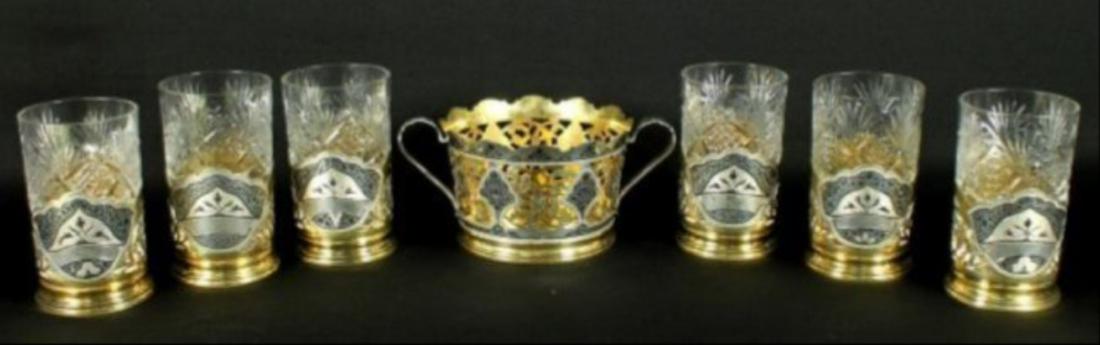 Russian Niellowork Silver & Crystal Drink 7Pc. Set (1 of 4)