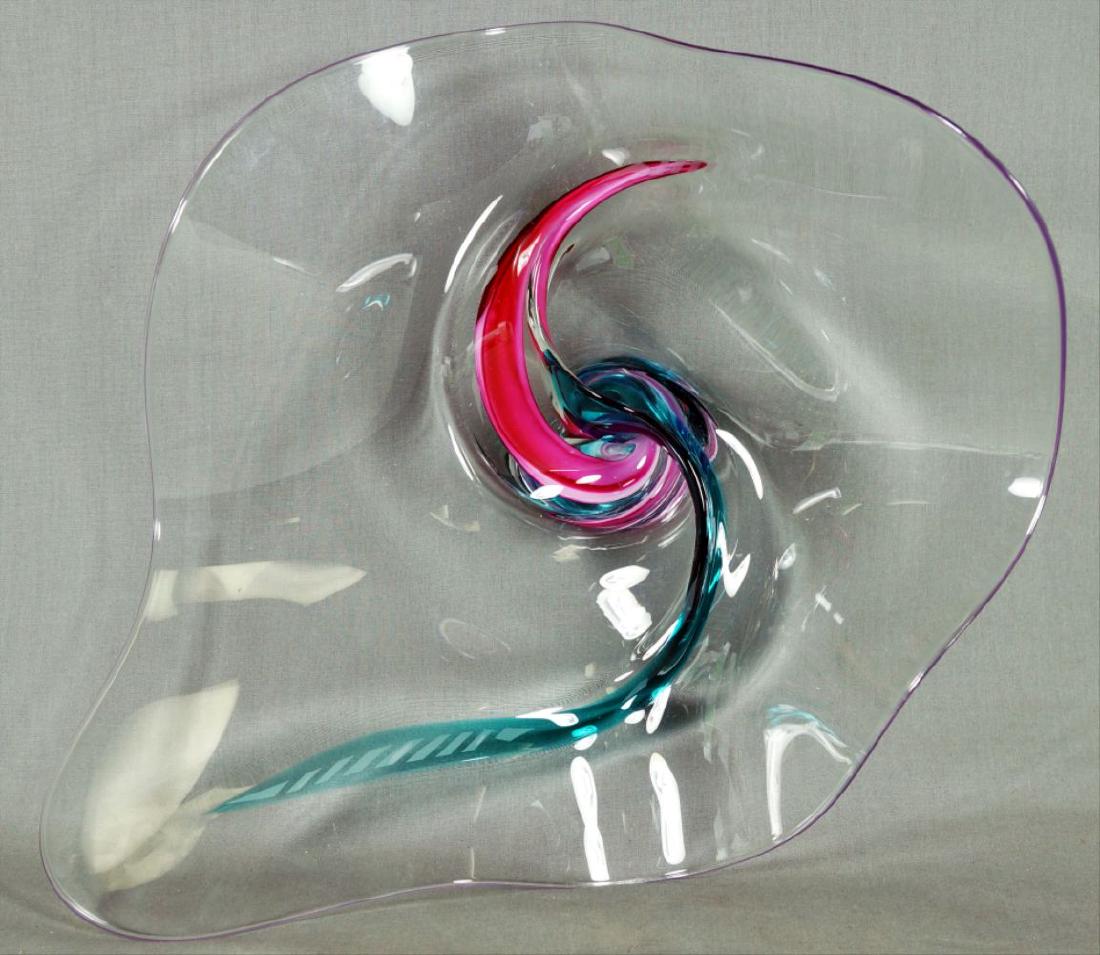 Barry Eaton Art Glass Center Bowl: 20" L 16" W 7" H
