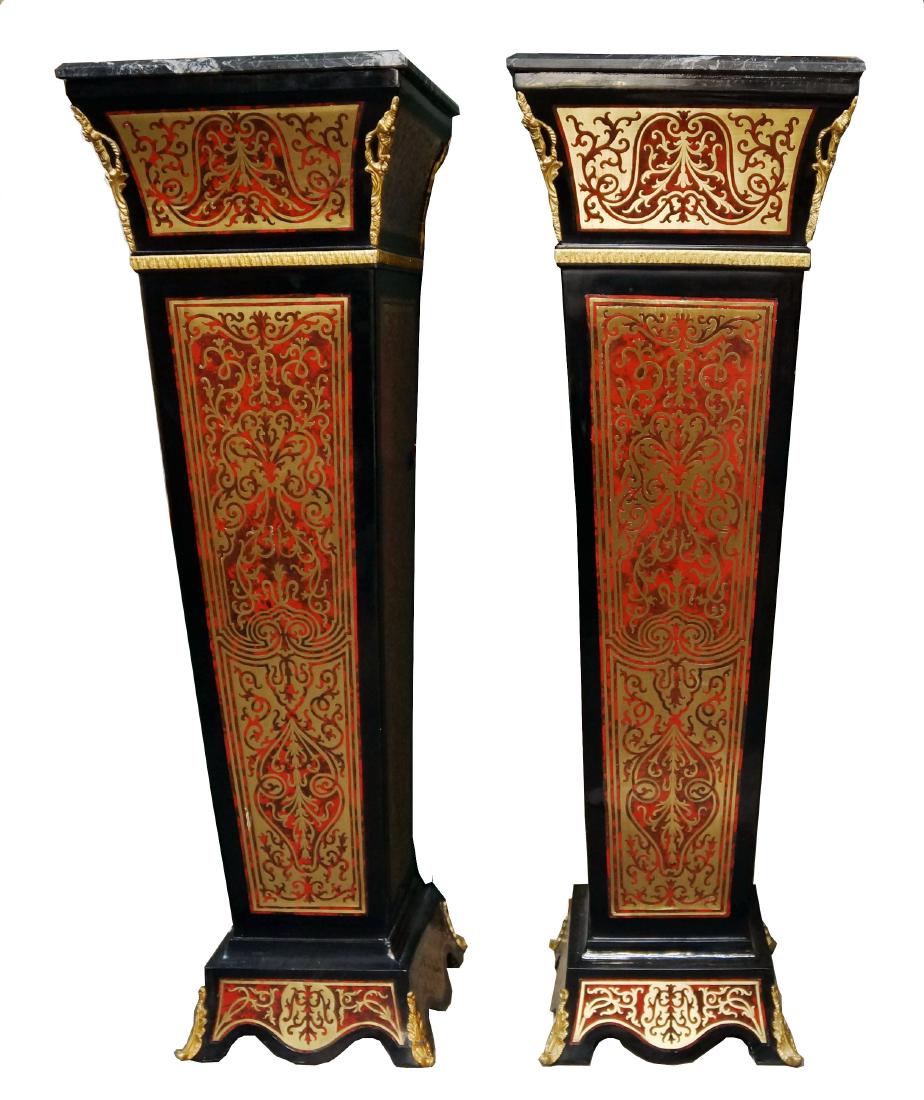 Pair Of French Boulle Marble Top Pedestals (1 of 3)