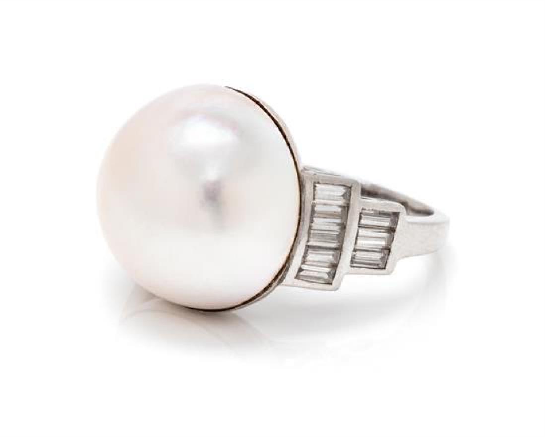 A Platinum, Cultured Mabe Pearl and Diamond Ring, 8.10 (1 of 1)