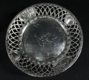 Continental Silver Round Tray Cherub Design