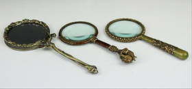 Lot Of 3 Small Enamel Decorated Hand Mirrors