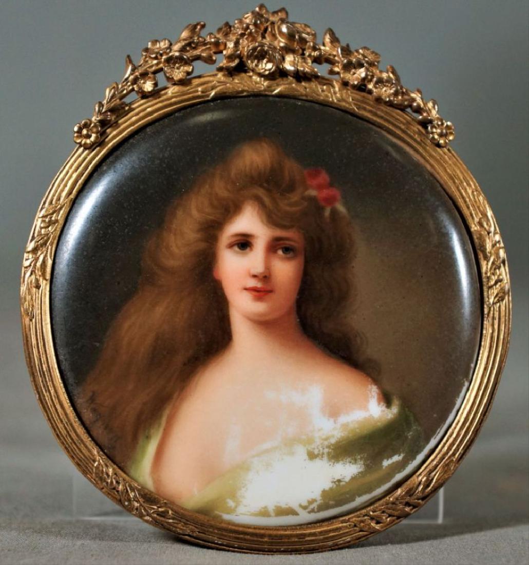 Framed Round Porcelain Female Portrait (1 of 2)