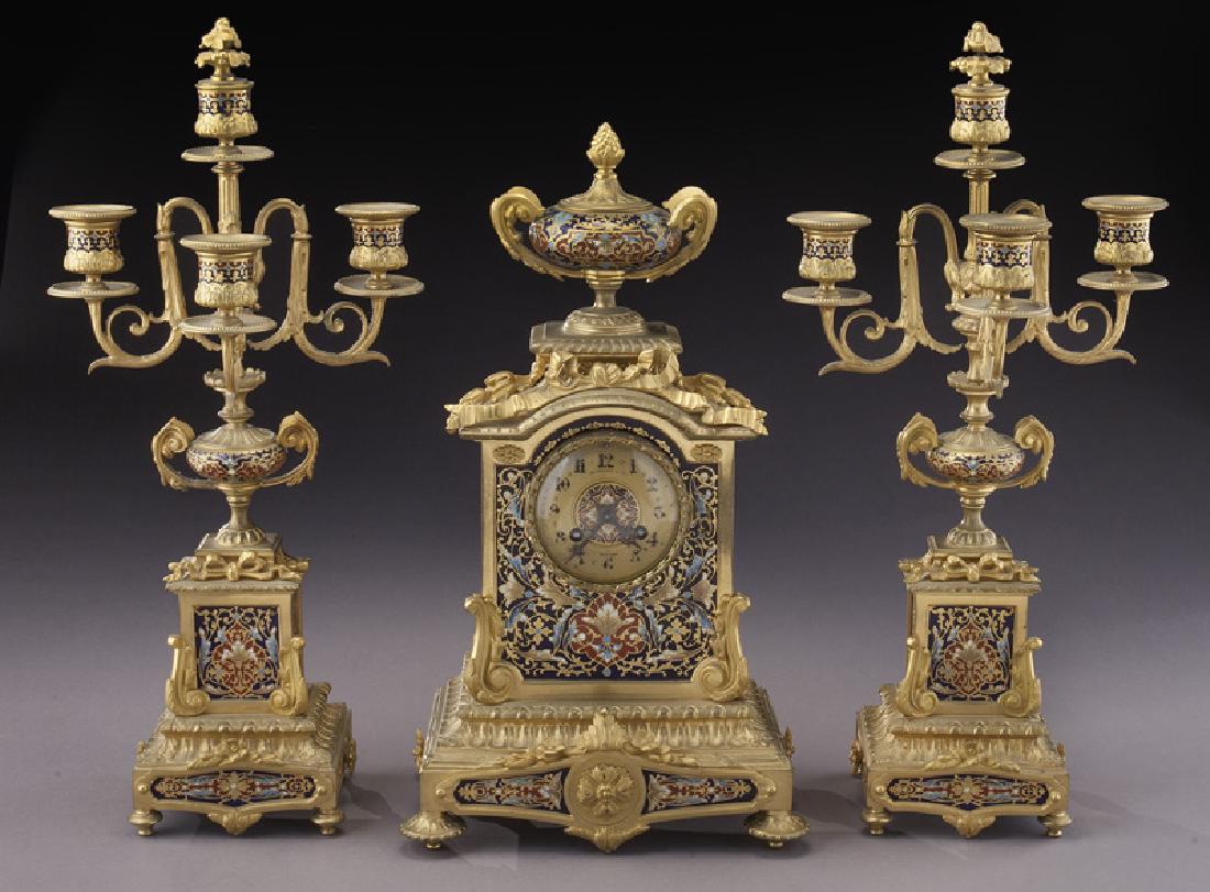 (3) Pc. Tiffany & Co. gilt bronze & enameled clock (1 of 10)