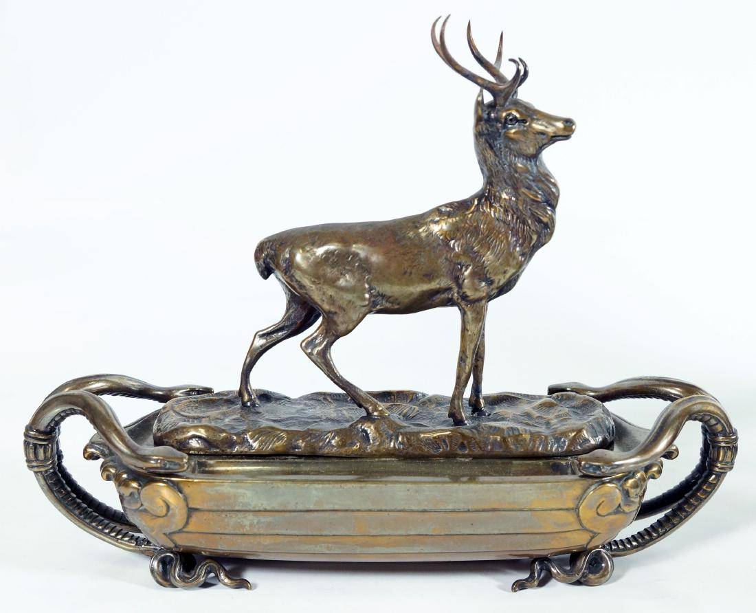 1817 English Bronze Ink Stand With Deer And Snakes (1 of 6)