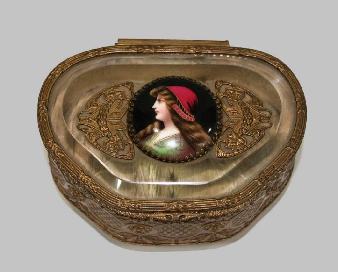 Antique French Bronze Crystal Jewelry Box Trinket (1 of 2)