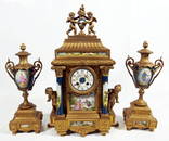 Three Piece Gilt Metal & Porcelain Clock Set