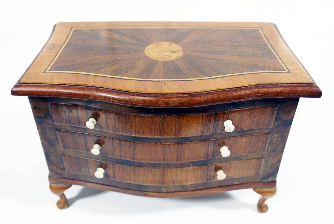 Miniature Inlaid Commode: 7" H 10" W 4.5" D