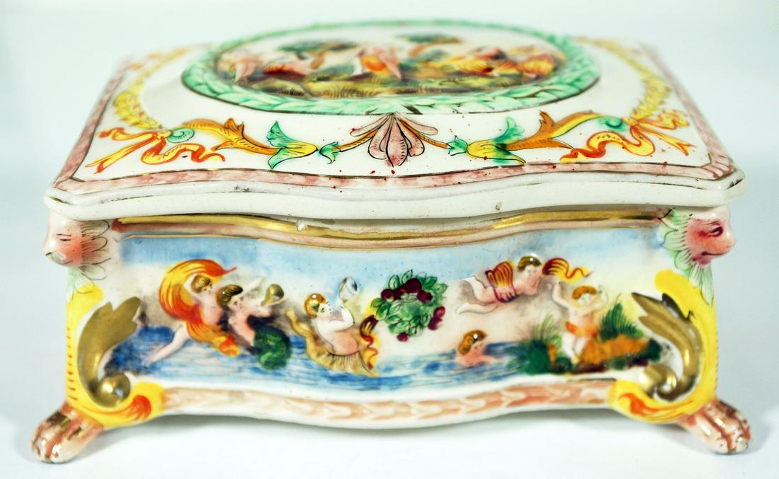 1939 Itallian Porcelain Capodimonte Box: 7.5" W 5.5" D 3.5" H