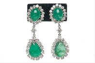 Pair Of 14 Karat White Gold, Emerald, & Diamond