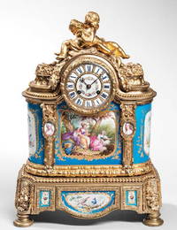 Sevres-Type Porcelain-Mounted Gilt-Bronze Mantel Clock,