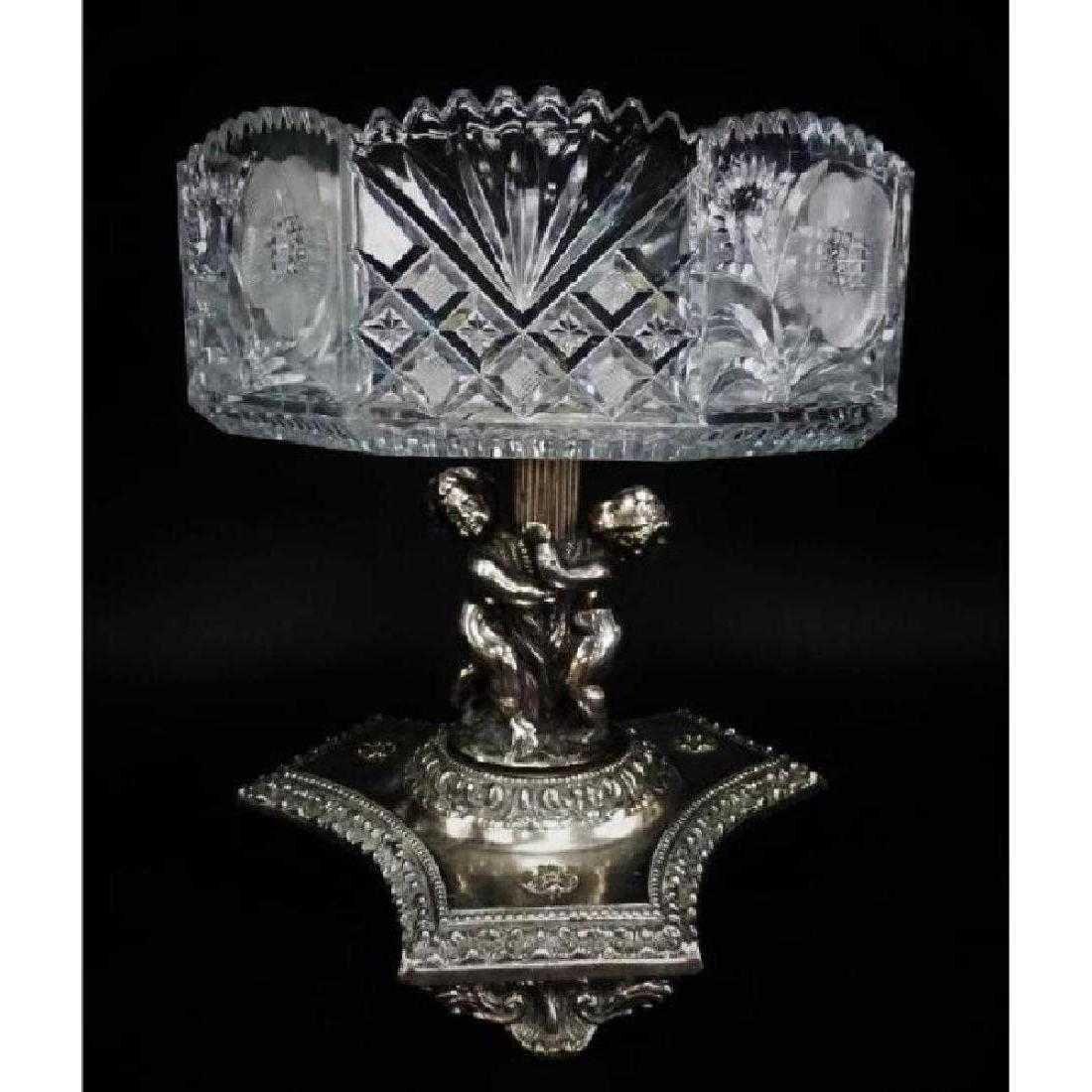 Silver Over Bronze Putti Cut Crystal Center Bowl (1 of 3)