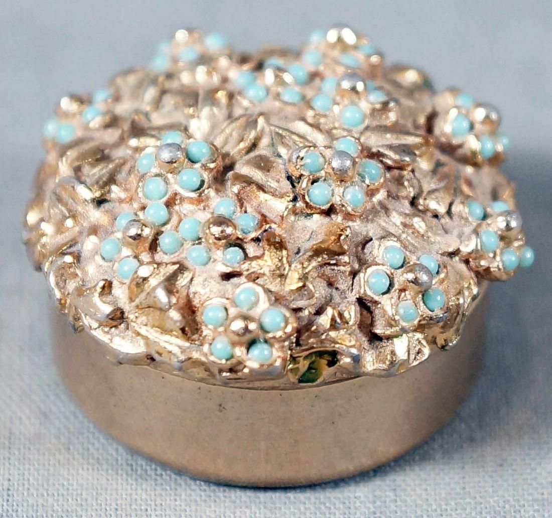 Bronze Pill Box With Floral Insets: 1.5" Diam 1.5" Diam