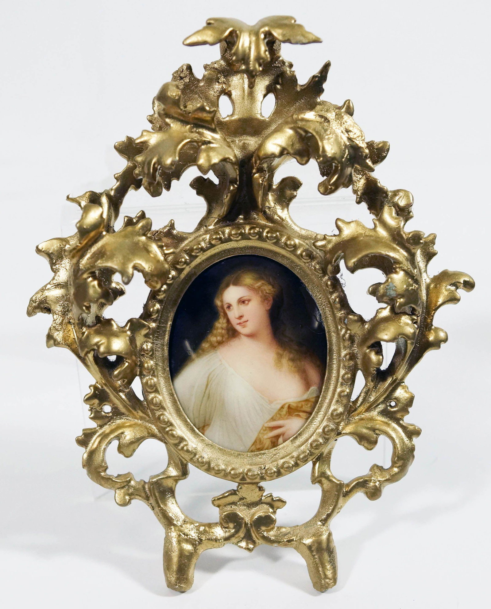 German Hand Painted Gilt Framed Porcelain Plaque (1 of 3)