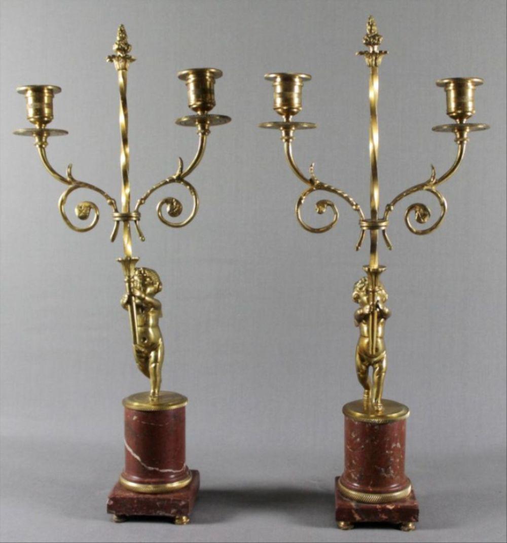 Pair Of Empire Style Dore Bronze And Marble 2 Light (1 of 4)