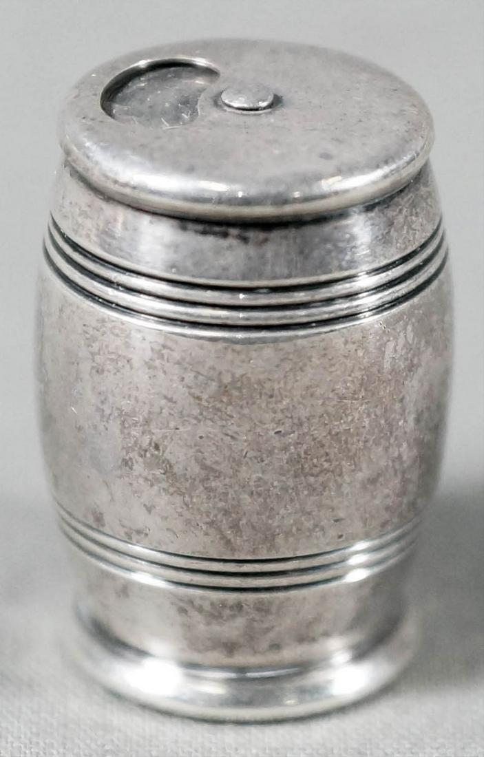 Vintage Tiffany Sterling Silver Barrel Shaped Pill Box: 1.5" diam