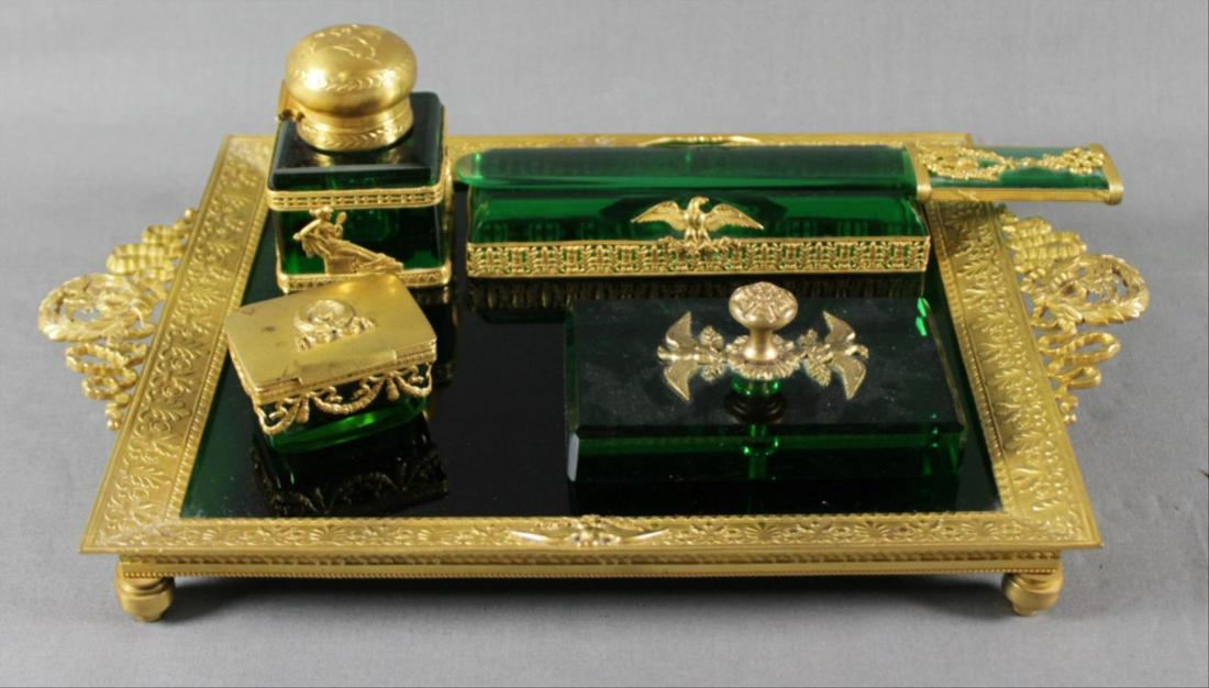 French Gilt And Green Glass Dresser Set (1 of 6)