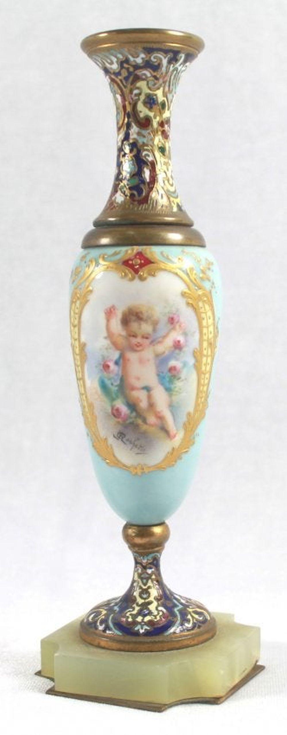 19Th C. Champleve Cabinet Vase With Base (1 of 8)