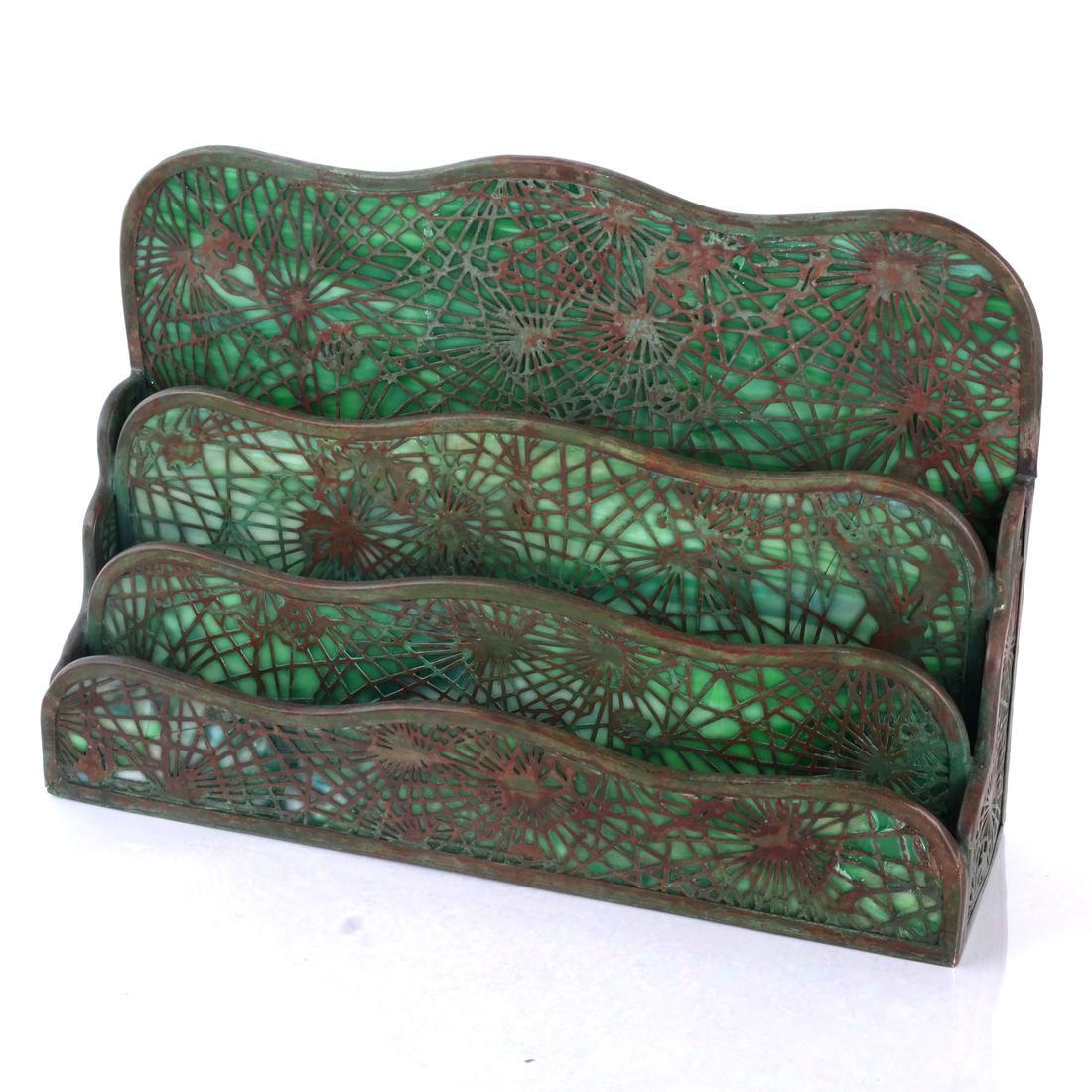 Tiffany Studios, NY Letter Rack Art Glass and Bronze (1 of 7)