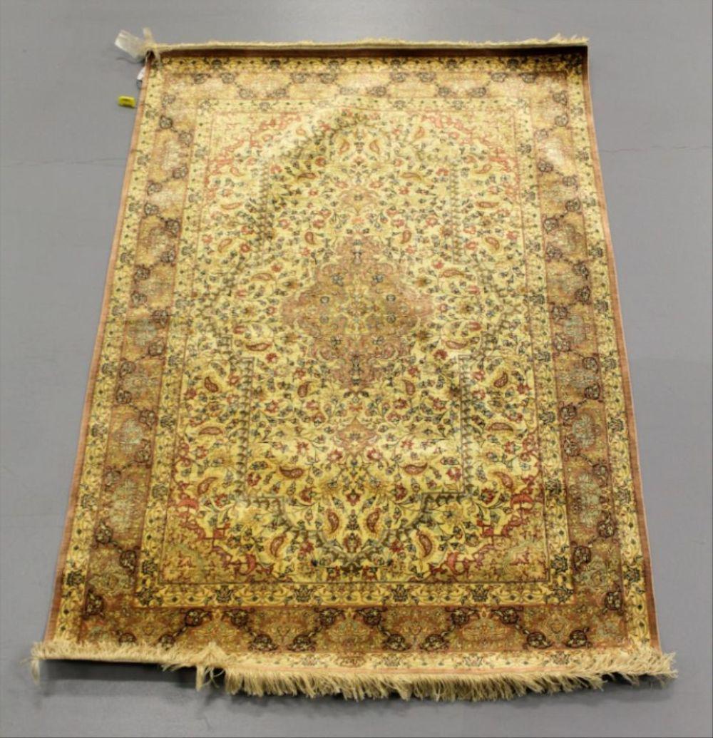 Qum Silk Gold Rose Rug Iran (1 of 7)