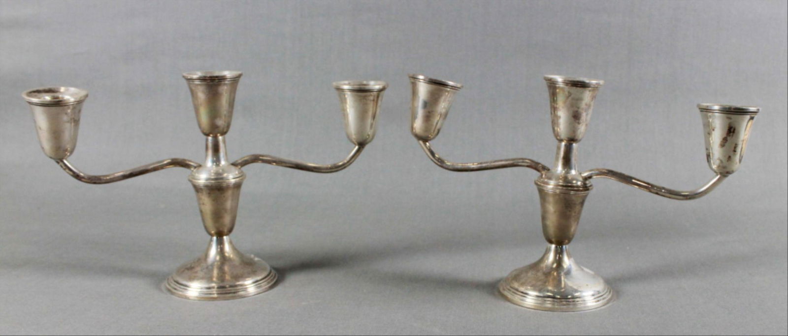 Pair Of Sterling Weighted 3 Arm Candelabras (1 of 3)