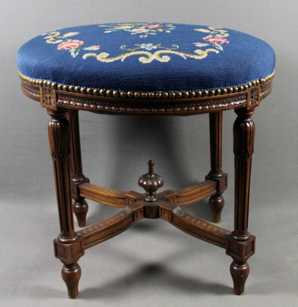 Antique Oval Needplepoint Bench (1 of 3)