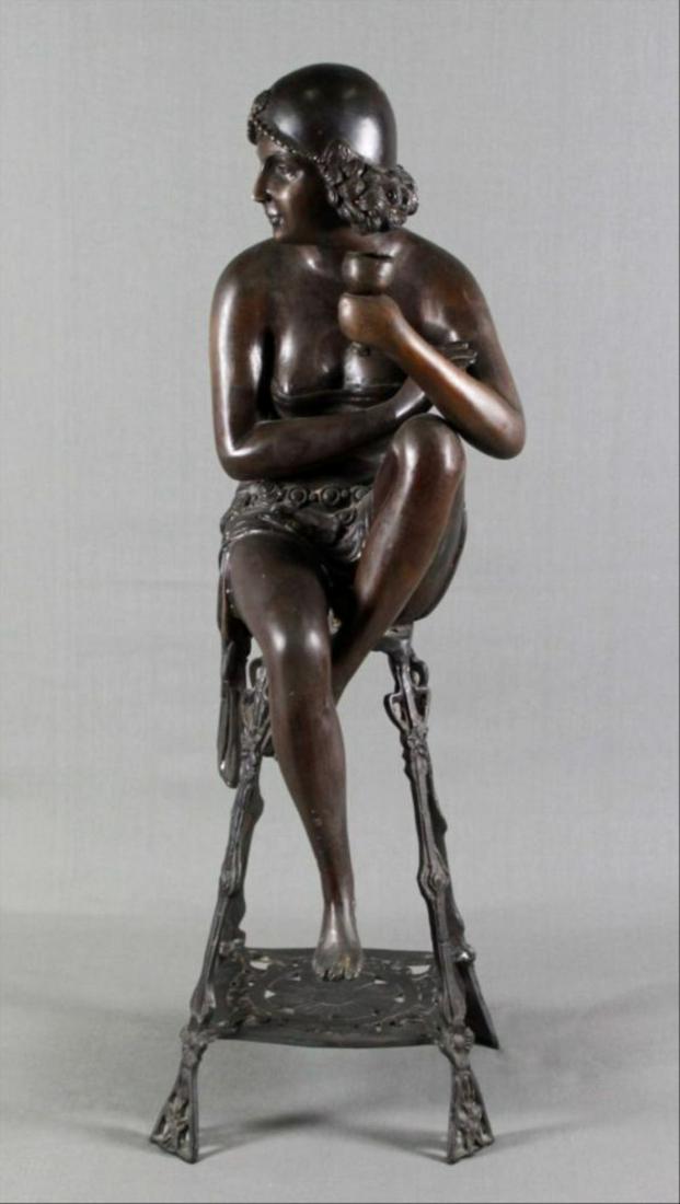 Bronze Figure Of Lady Sitting On Stool: Bronze Figure Of Lady Sitting On Stool. Measures H: 23" W: 6 1/2"
