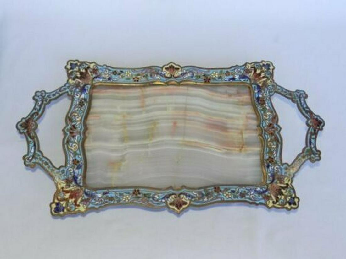 French Champleve Enamel Gilt Bronze w/Onyx Stone Vanity (1 of 5)