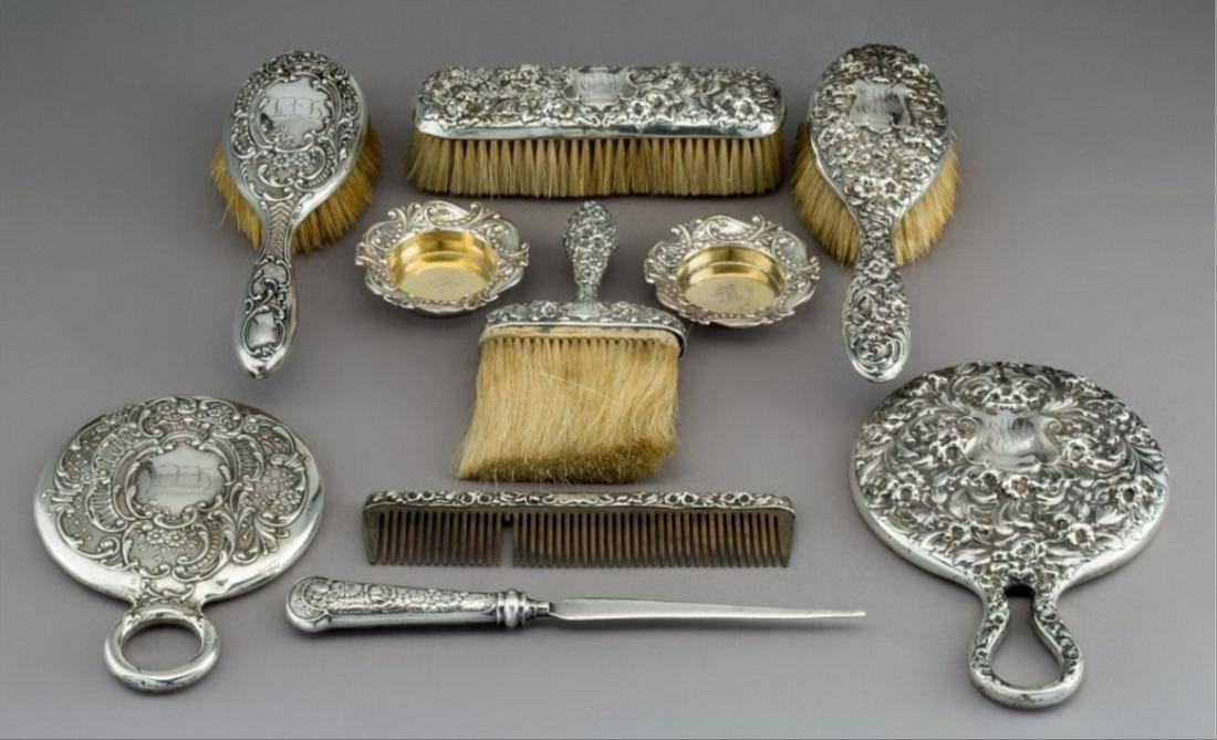 Nine Gorham Repouss Silver Vanity Items With A (1 of 3)