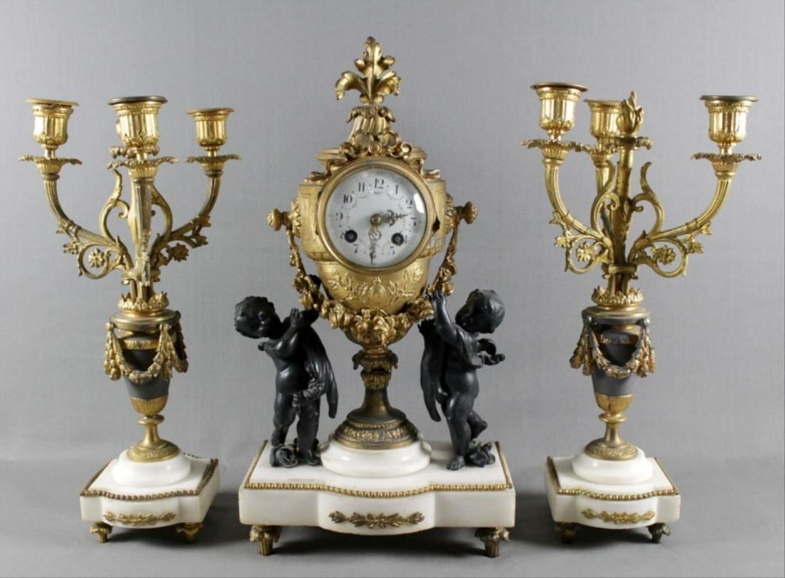 3 Pc. French Gilt Metal And Marbleclockset (1 of 6)