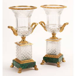 Neoclassical Style Cut Crystal Urns with Bronze Mounts