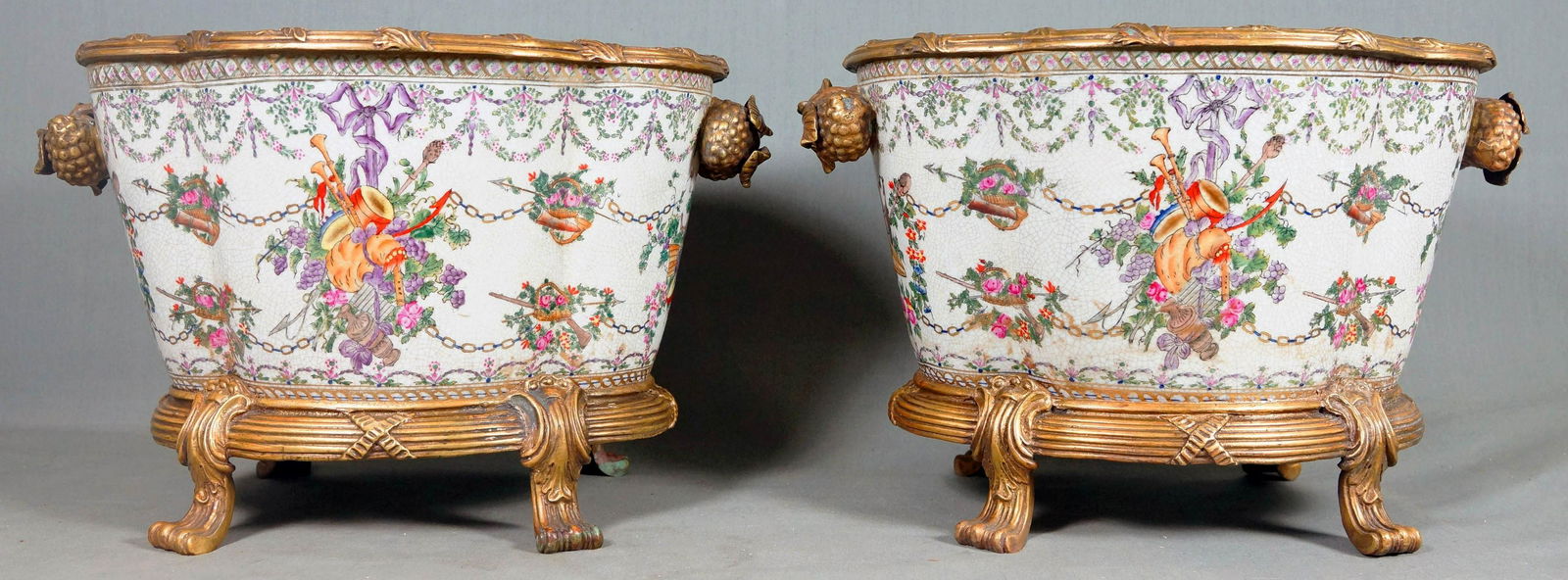 Pr. Empire Style Bronze Mounted Oval Planters W/ (1 of 5)