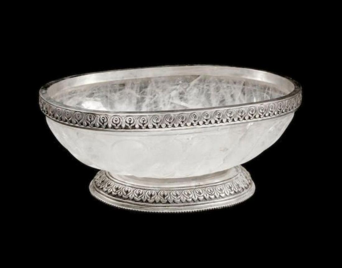 A Sterling Silver Mounted Rock Crystal Oval Footed Bowl (1 of 2)