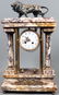 WHITE MARBLE MANTLE CLOCK WITH BRONZE LION