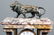 WHITE MARBLE MANTLE CLOCK WITH BRONZE LION - 4