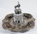 Repousse Silvered Metal Inkwell With Deer
