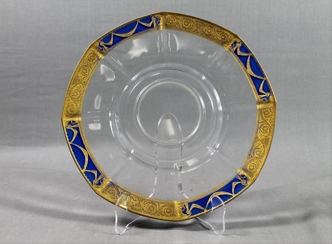 Morano Gilt Rim Glassware: Cobalt Blue With Gold Leaf Floral Highlights Murano Glass Is Glass Made On The Venetian Island Of Murano, Which Has Specialized In Glassware For Centuries. Murano