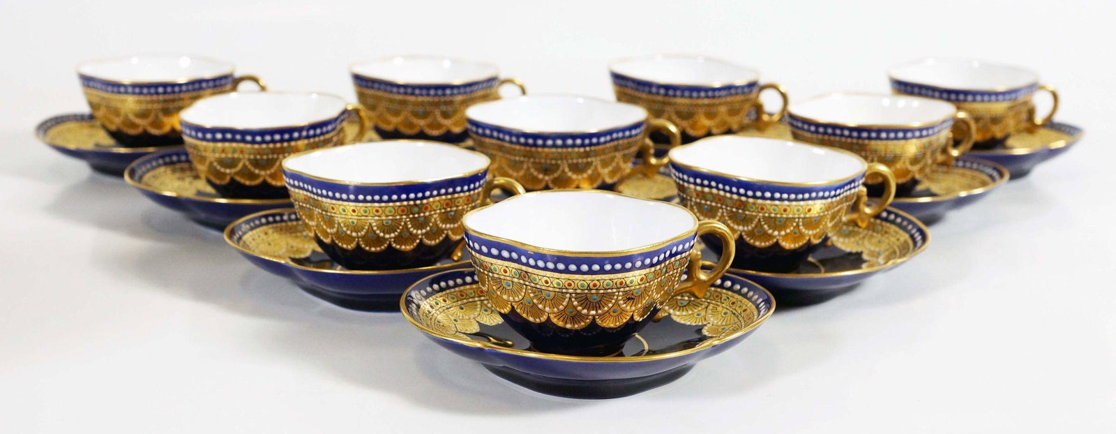 Small Lot Of Blue And Gold Enamel Cups And Saucers (1 of 4)