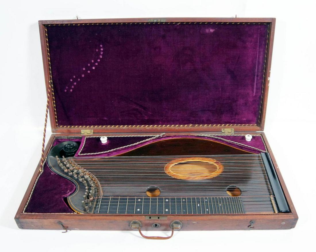 American Zither In Case Est 1875: BOX 26.5" W 13" D 3" H