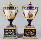 Pair Of Royal Vienna Porcelain Covered Urns