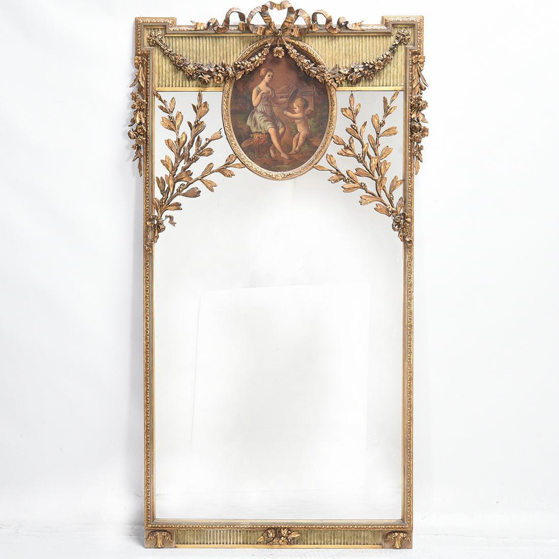 Louis XVI Style Parcel Gilt Framed Trumeau Mirror. (1 of 2)