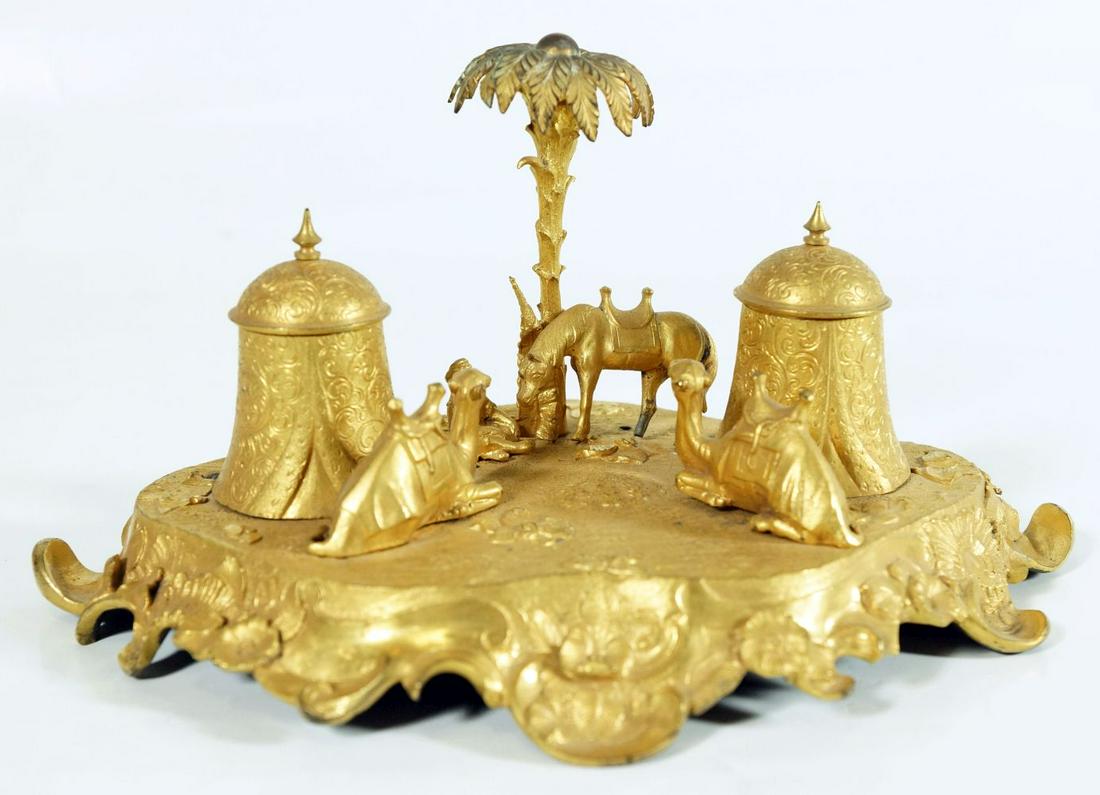 Museum Quality French Gilt Bronze Oasis Ink Stand (1 of 6)
