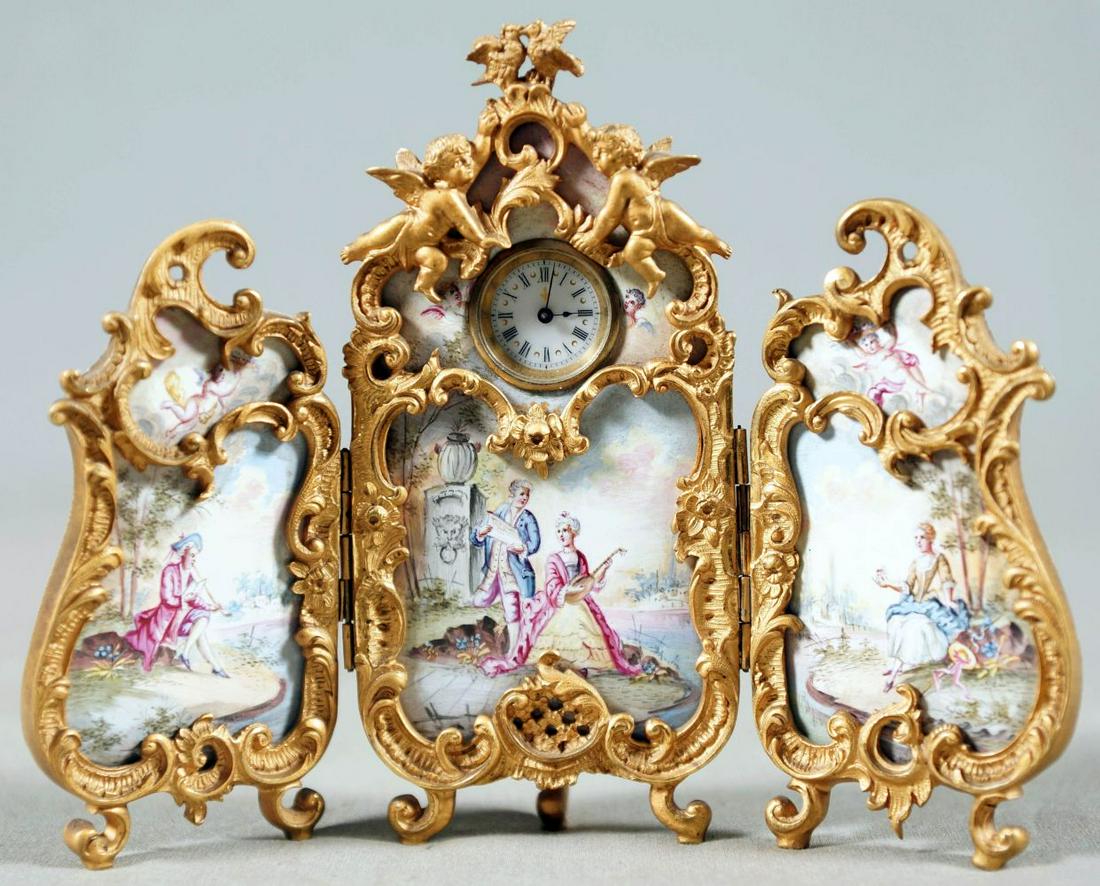 Large Viennese Enamel Bronze Ormolu Miniature 3 Panel (1 of 8)